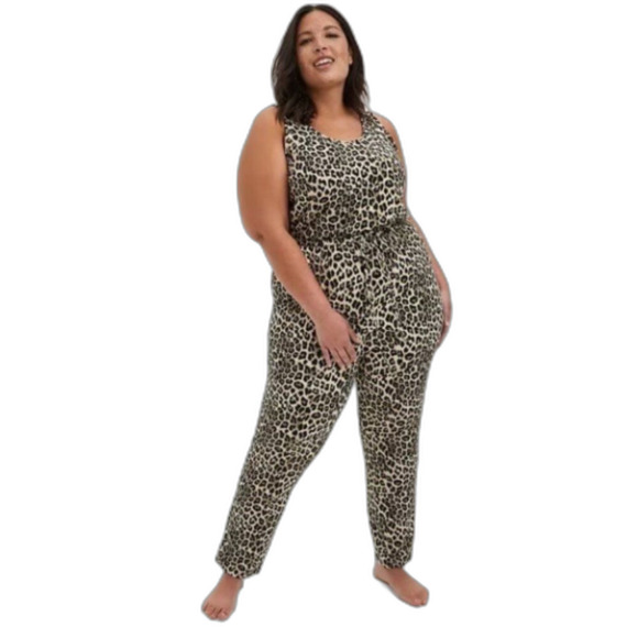 EUC Torrid Ultra Soft Fleece Leopard Sleeveless Elastic Waist Jumpsuit Lounge 1X
